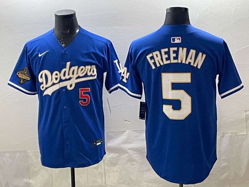 2026 Men Nike Los Angeles Dodgers #5 Freeman Blue gold Game MLB Jersey 003
